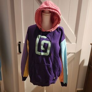 Karl Jacobs Colorful Graphic Hoodie with Pink Hood Size L